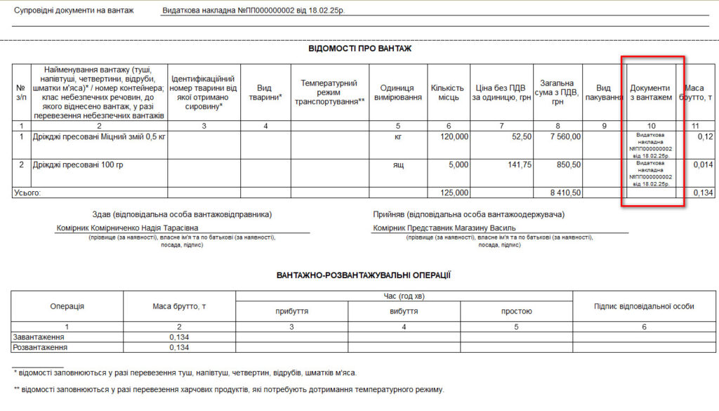 Обробка друк товарно-транспортна накладна ТТН для 1С управління торговим підприємством УТП