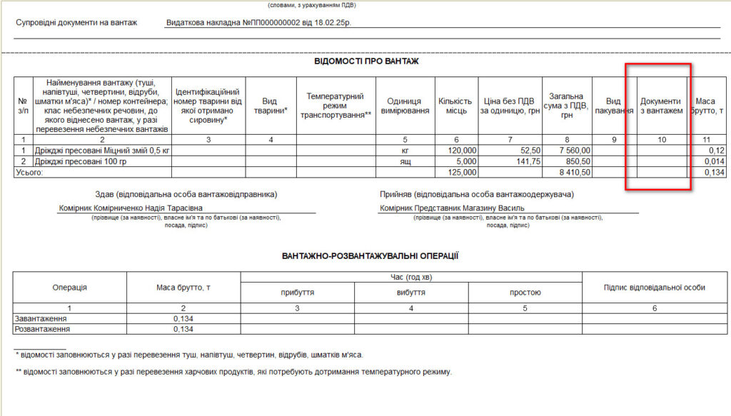 Обробка друк товарно-транспортна накладна ТТН для 1С управління торговим підприємством УТП